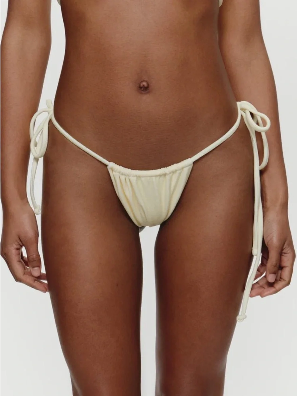 Frankie's Bikinis French Terry Cream Tie-Side Bikini Bottom